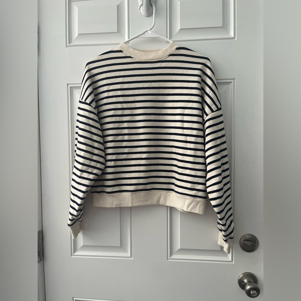 GAP Classic VintageSoft Wedge Crewneck Sweatshirt Navy & White Striped Shirt XS - Picture 5 of 7